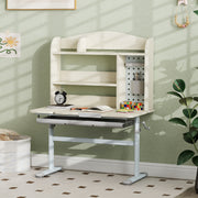 Height Adjustable Kids Study Desk With Tilt Top Storage Hutch And Pegboard Natural AOSOM
