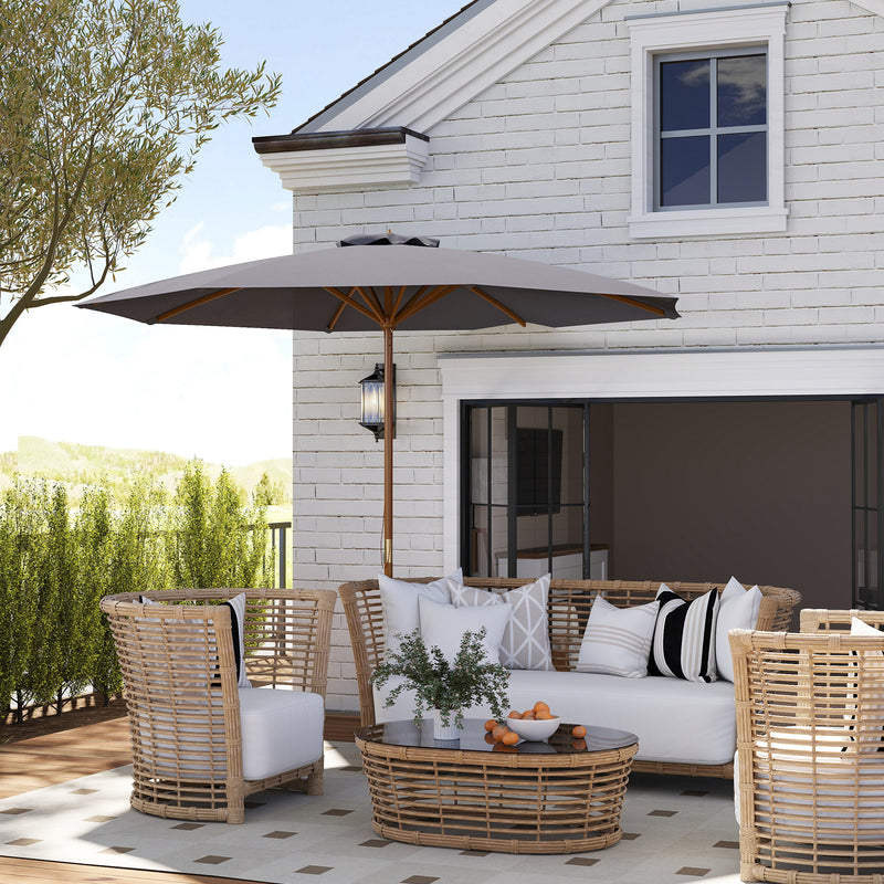 Dark Grey 3m Wooden Garden Parasol Adjustable Sun Shade for Patio or Decking by Outsunny