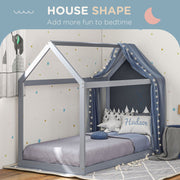 Scandinavian Style Wooden Single Bed Frame For Kids With Solid Pine Base Grey