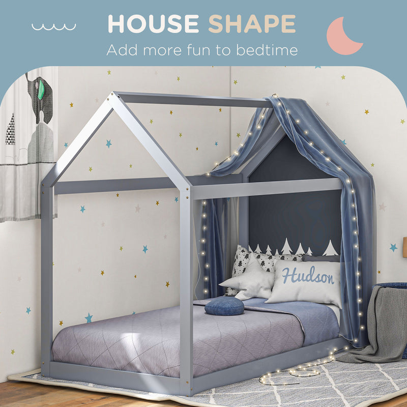 Scandinavian Style Wooden Single Bed Frame For Kids With Solid Pine Base Grey