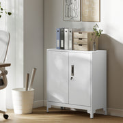 Metal Storage Cabinet with Lockable Doors for Secure Home or Office Organisation White AOSOM