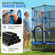 Kids Trampoline With Safety Enclosure For Indoor Or Garden Play 4ft 6in Blue AOSOM