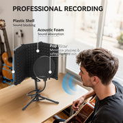 Foldable Studio Microphone Isolation Shield With Pop Filter And Tripod Stand Black AOSOM