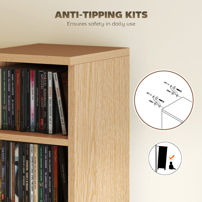CD Storage Shelves Set of 2 for Organising Media with Adjustable Compartments Natural Wood Finish