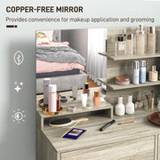 Natural Wood Dressing Table with Storage and Matching Stool Set