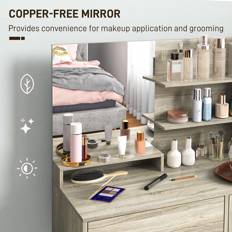 Natural Wood Dressing Table with Storage and Matching Stool Set