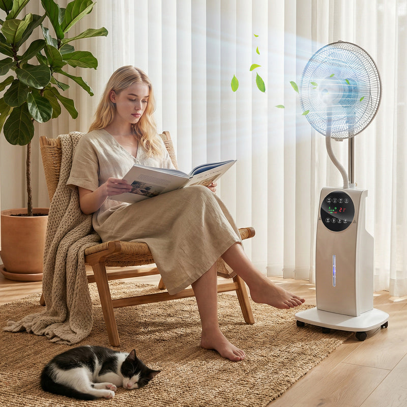 Standing Fan With Misting System and Remote Control for Cool Bug-Free Home White AOSOM
