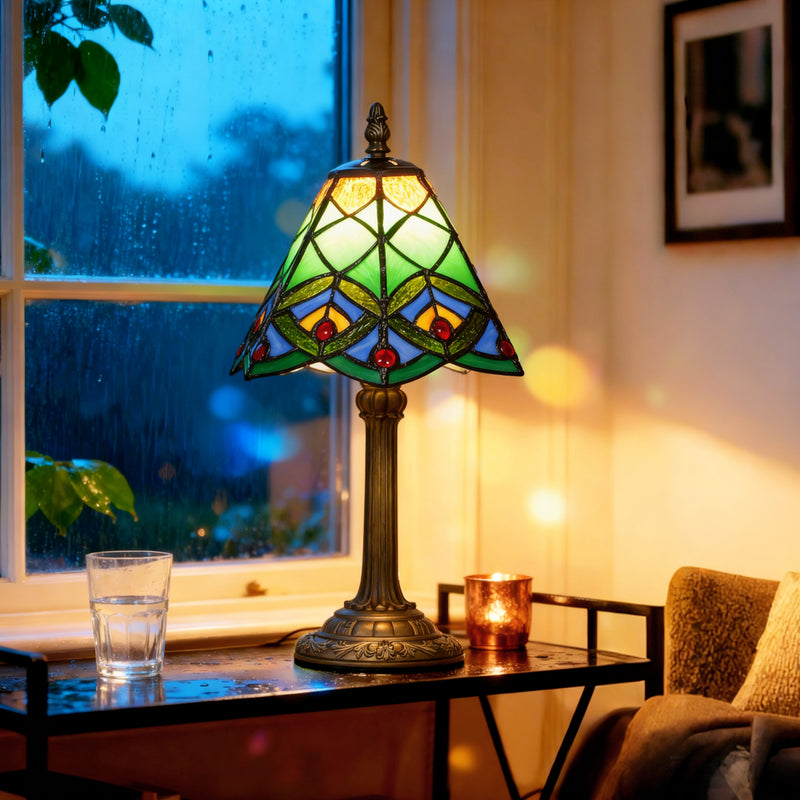 Tiffany Style Table Lamp With Stained Glass Shade Ideal For Bedroom Or Lounge Lighting Green