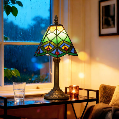 Tiffany Style Table Lamp With Stained Glass Shade Ideal For Bedroom Or Lounge Lighting Green