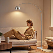 Arched Floor Lamp with Adjustable Head for Reading or Relaxing in Living Room Silver Tone AOSOM