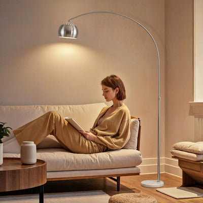 Arched Floor Lamp with Adjustable Head for Reading or Relaxing in Living Room Silver Tone AOSOM