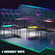 Reversible L Shaped Gaming and Work Desk with LED Lighting for Home Office, Black