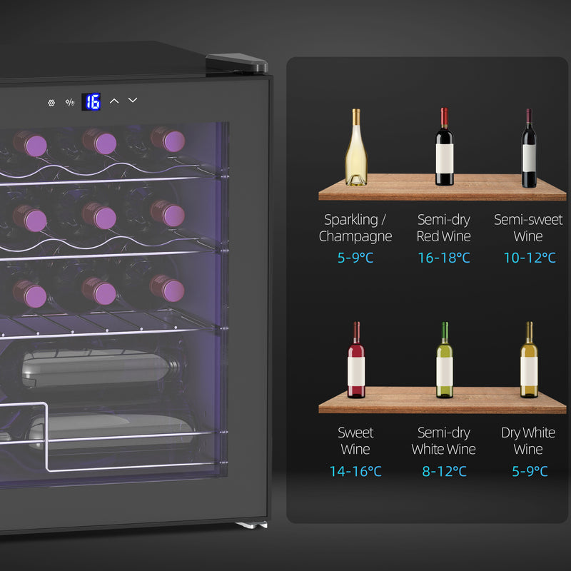16 Bottle Wine Cooler Fridge With Adjustable Temperature For Home Bar Use Black