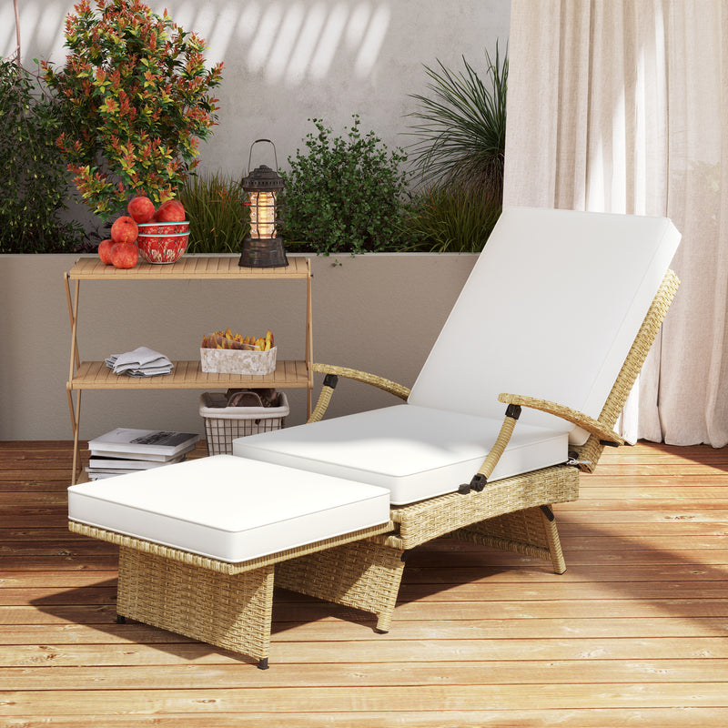 Reclining PE Wicker Sun Lounger With Thick Beige Cushion by Outsunny