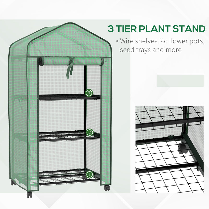 3 Tier Compact Garden Greenhouse for Plants and Seedlings in Green by Outsunny