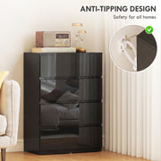 Chest of Drawers with 4 Spacious Handleless Storage Drawers for Bedroom Organisation High Gloss Black AOSOM
