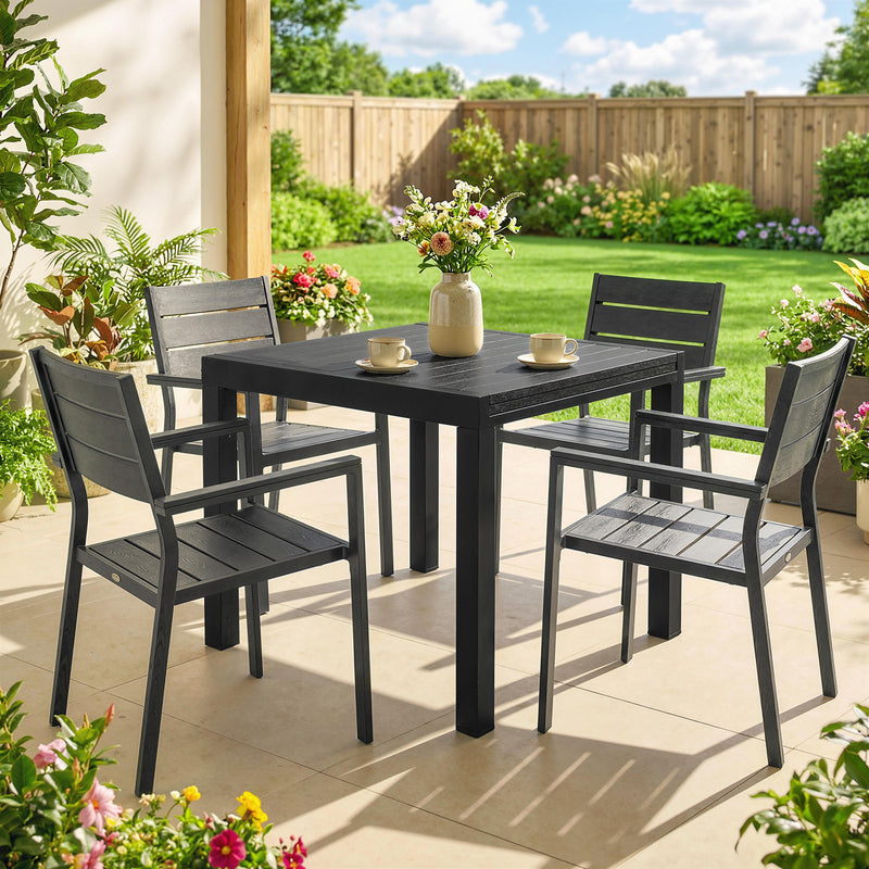 Extendable Outdoor Dining Table for 4 to 6 People with Easy Clean Wood Effect Top Black
