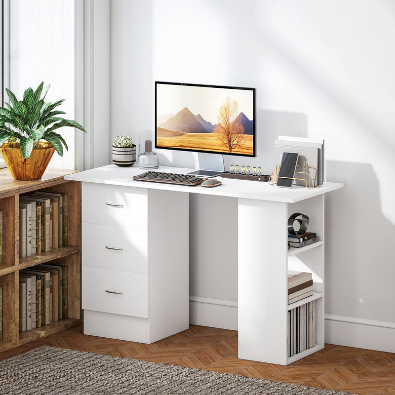 Computer Desk With Drawers and 3 Storage Shelves for Home Office Workstation, White