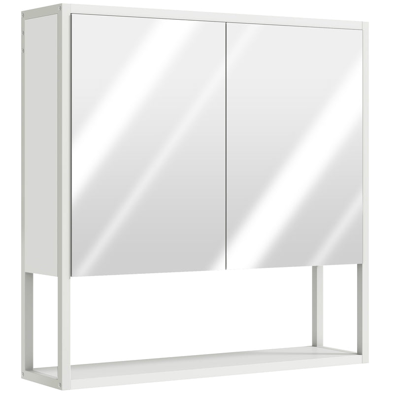 Wall Mounted Bathroom Mirror Cabinet With Soft Close Doors And Adjustable Shelf, White