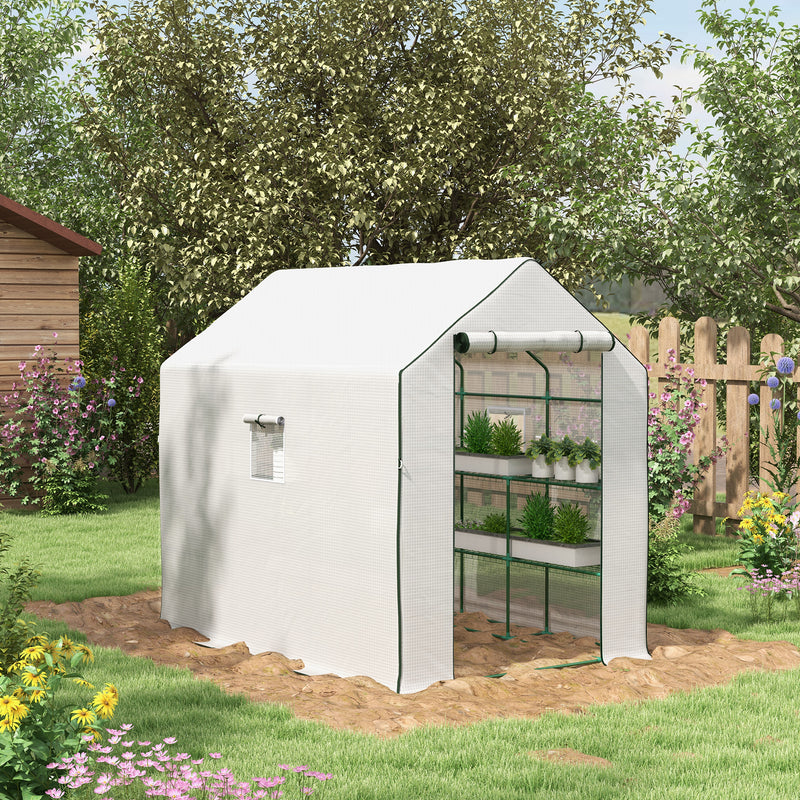 Walk In Garden Greenhouse With 12 Shelves And Roll Up Door For Plants, White