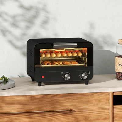 12L Mini Toaster Oven With Timer And Adjustable Heat Ideal For Small Kitchens Black AOSOM