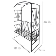 2 Seater Metal Garden Bench With Decorative Arch Ideal For Climbing Plants Black AOSOM