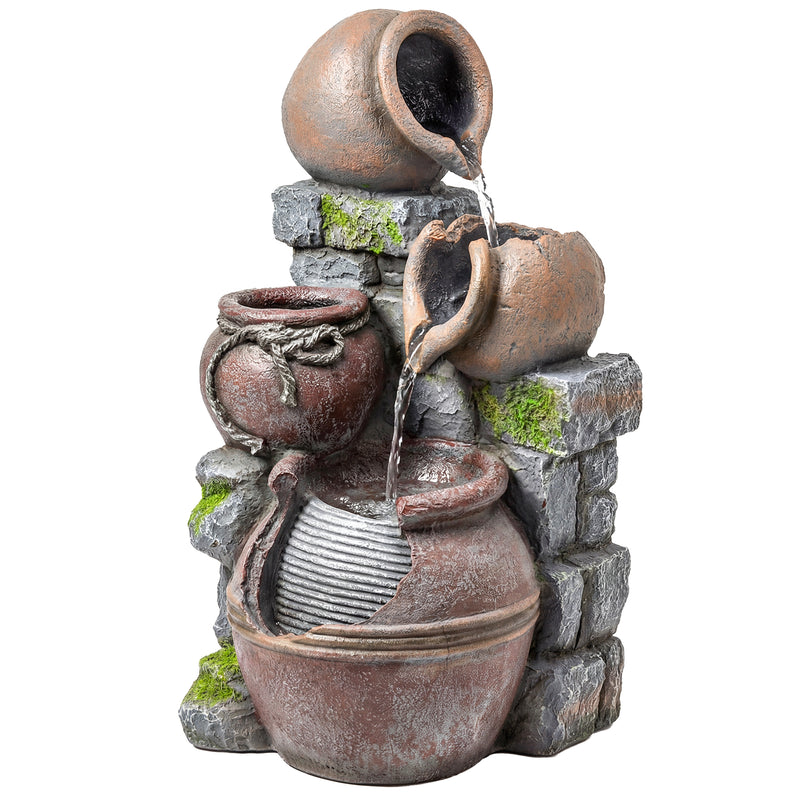 Garden Water Fountain with Planter and LED Lights for Relaxing Outdoor Evenings Rustic Brown Outsunny