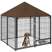 Outdoor Dog Kennel with Roof and Rotating Bowl Ideal for Garden Play and Safety Black