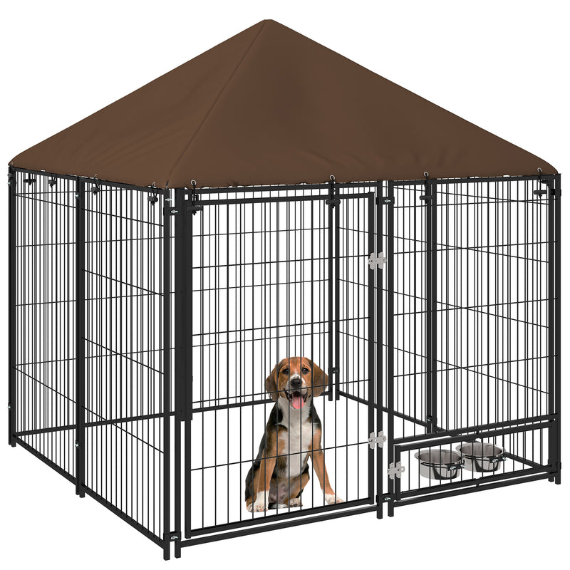 Outdoor Dog Kennel with Roof and Rotating Bowl Ideal for Garden Play and Safety Black
