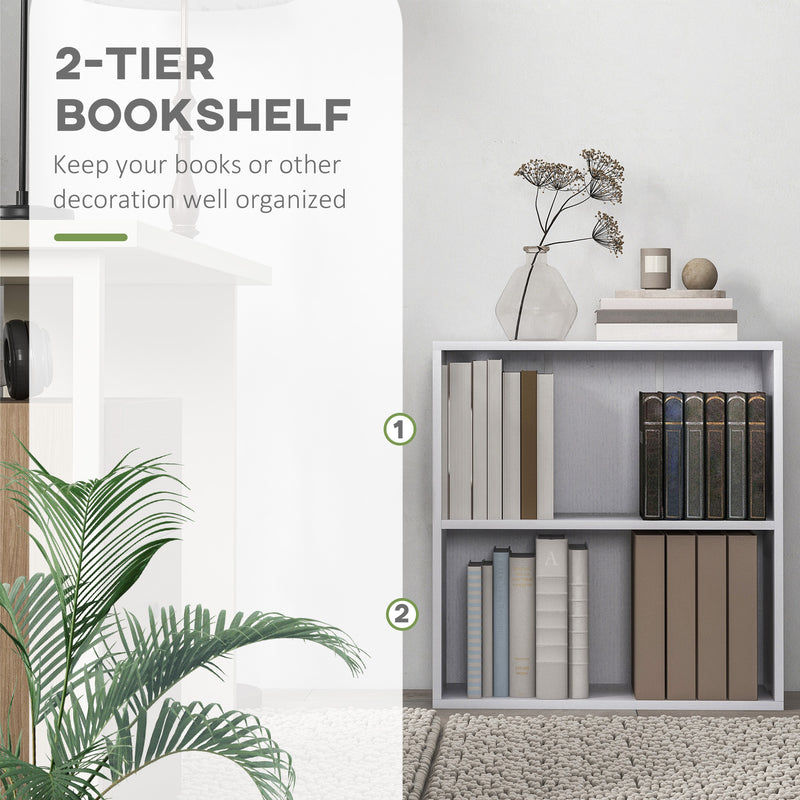 2 Tier Small White Bookcase With Adjustable Shelf For Home Office Or Study Storage