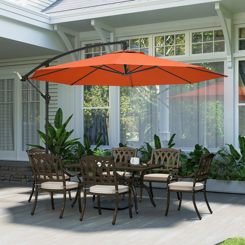 Cantilever Garden Parasol with Large Adjustable Canopy for Shaded Outdoor Seating Orange
