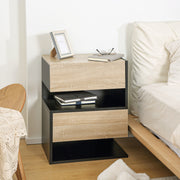 Wall Mounted Bedside Tables Set of 2 With Drawer and Shelf Modern Bedroom Oak Tone