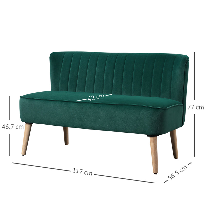 Modern Green Velvet Double Seat Sofa with High Back and Wooden Frame for Compact Spaces