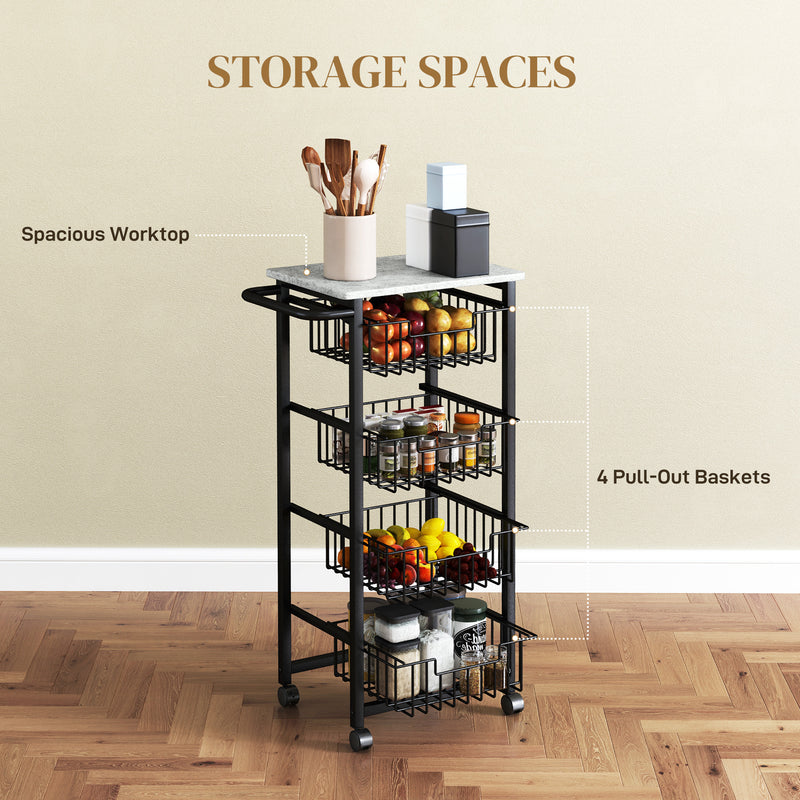 Grey Mobile Kitchen Island With Storage Baskets and Brakes by HOMCOM