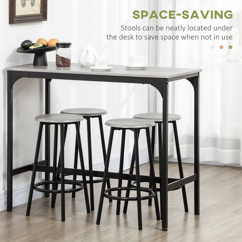 Five Piece Industrial Style Bar Table and Stools Set Grey and Black by HOMCOM