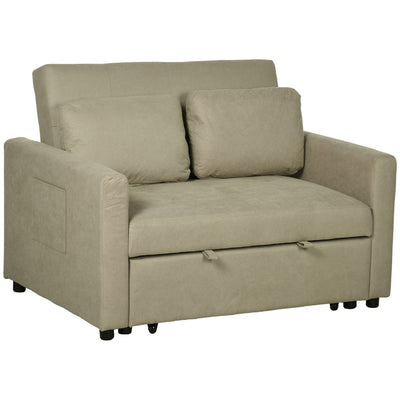 2 Seater Convertible Sofa Bed with Cushions and Side Storage for Lounge Use, Light Brown