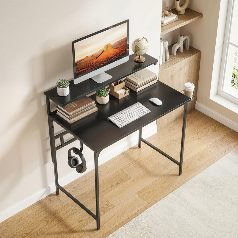 Computer Desk with Shelves and Cup Holder for Small Spaces Black AOSOM