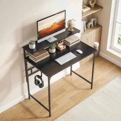 Computer Desk with Shelves and Cup Holder for Small Spaces Black AOSOM