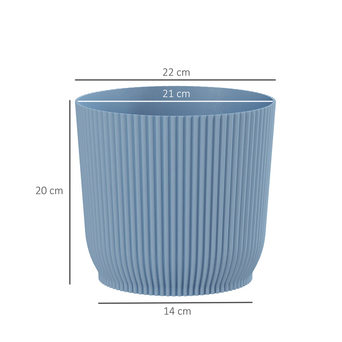 Set of 3 Blue 22cm Garden Planters Lightweight and Durable by Outsunny