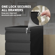 Black 3 Drawer Steel Mobile Filing Cabinet with Lock by Vinsetto