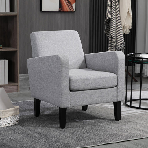 Linen Look Boxy Armchair With Comfortable Padded Seat For Living Room Light Grey