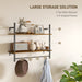 Rustic Brown Wall Mounted Floating Shelf With 4 Hooks for Living Room or Hallway by HOMCOM