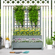 Grey 2 Tier Raised Garden Bed with Trellis Wooden Planter Box for Climbing Plants by Outsunny