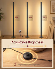 Close-up of the floor lamp's tap dimmer switch showing 20%, 50% and 100% brightness levels
