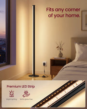 Close-up of the floor lamp's built-in LED strip inside the pole