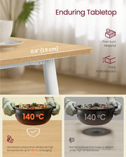 Close-up of the 1.5 cm veneered tabletop resisting hot pans up to 140 degrees Celsius