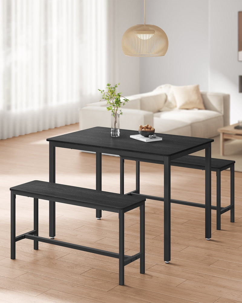 Dining bench shown styled in a dining room with place settings