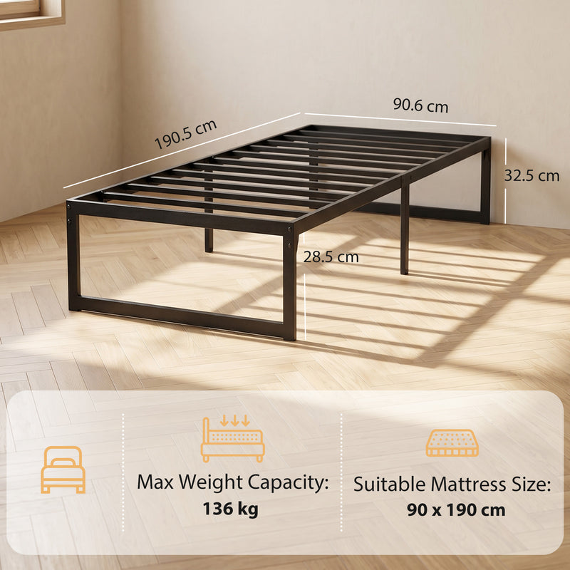 Single Bed Frame with Underbed Storage for Small Bedrooms Black