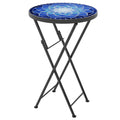 Folding Mosaic Garden Table for Patio or Balcony with Ceramic Top Navy Blue Outsunny