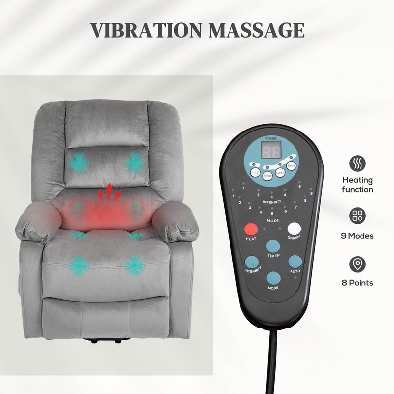 Electric Reclining Massage Armchair with Remote and Lift Assist for Home Comfort Grey